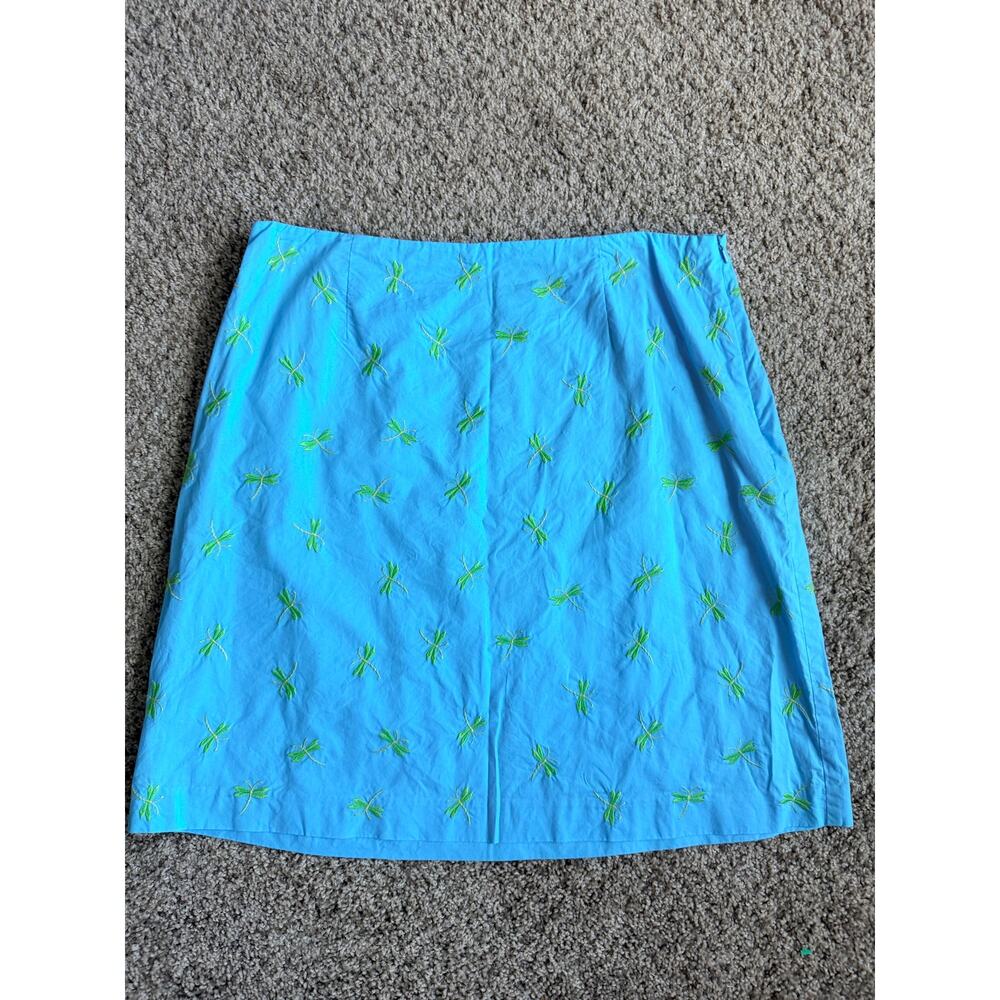 Talbots Dragon Fly skirt 100% Cotton blue Green S EUC